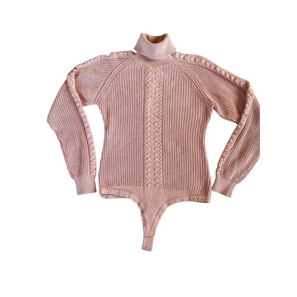 Only Hearts Revolve Bubble Gum Pink Turtleneck Knit Bodysuit in Tender Size L - Picture 2 of 15